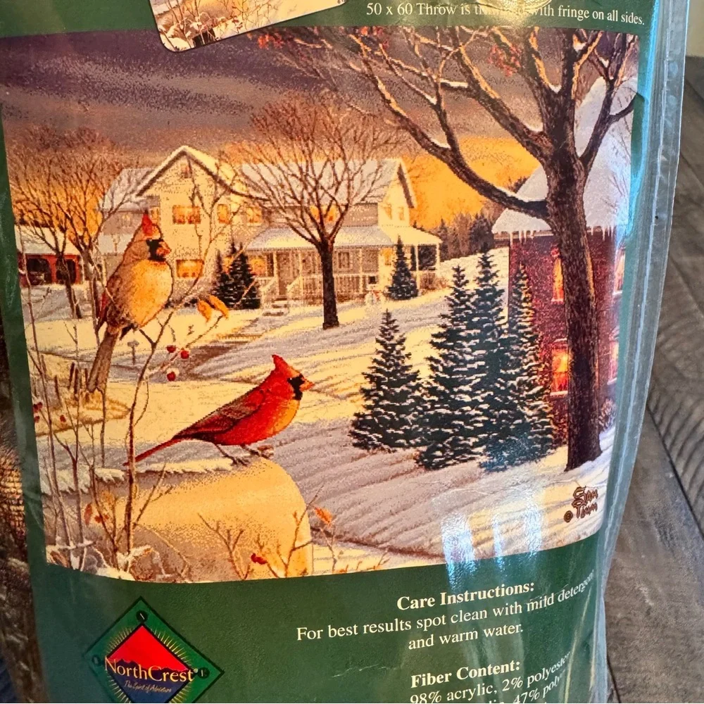 Northcrest Winter Christmas Cardinal Bird Tapestry Throw  Blanket Pillow Set New